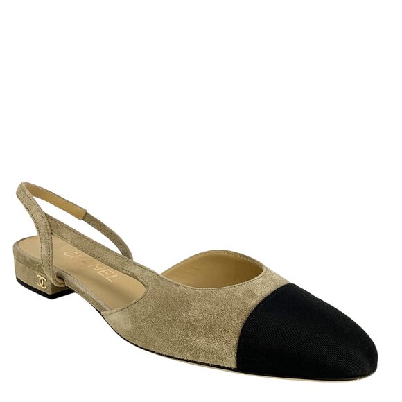 CHANEL Shoes - CHANEL Suede Cap Toe CC Slingbacks Size 6.5